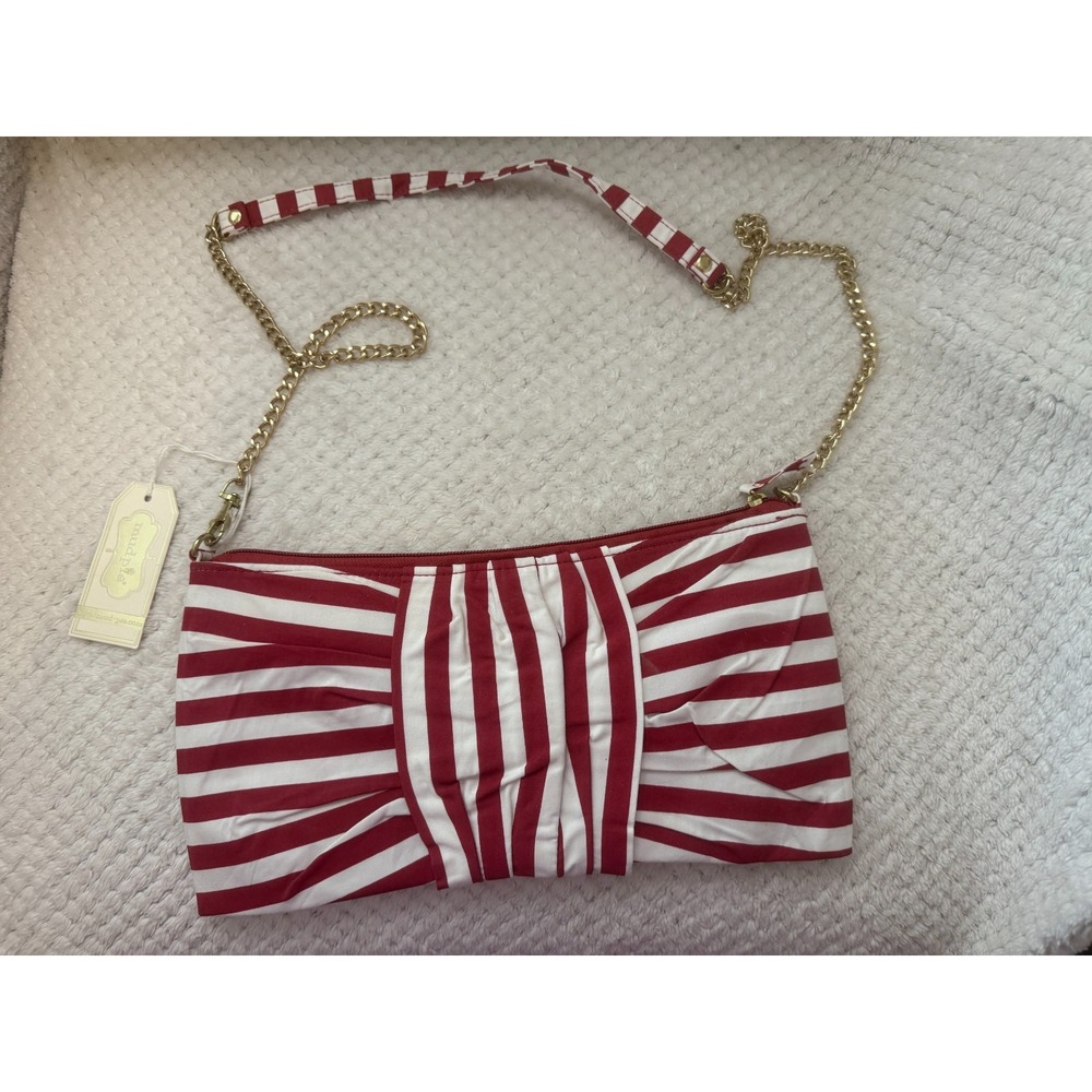Mudpie Gameday Bow Bag Crossbody Burgandy‎ (Red/White) Stripe With Chain Strap
